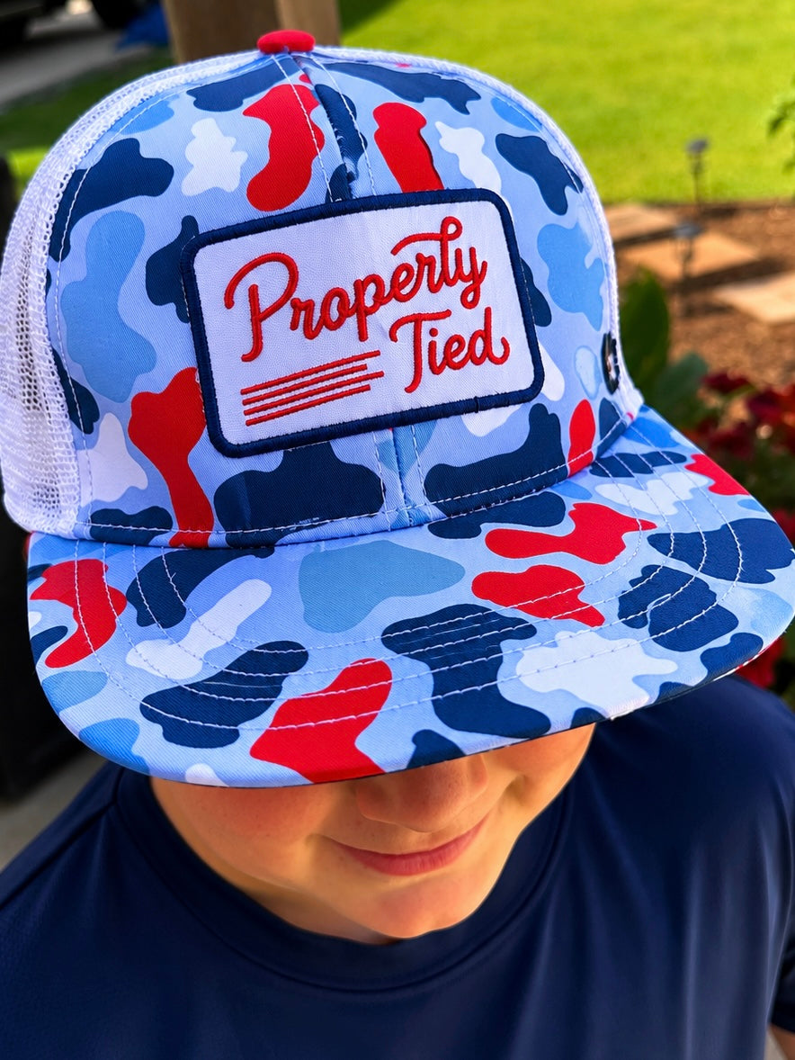 Boys Trucker Hat in Americana Camo | Properly Tied