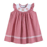 Toddler Girls Red Gingham Baseball Smocked Bishop Dress