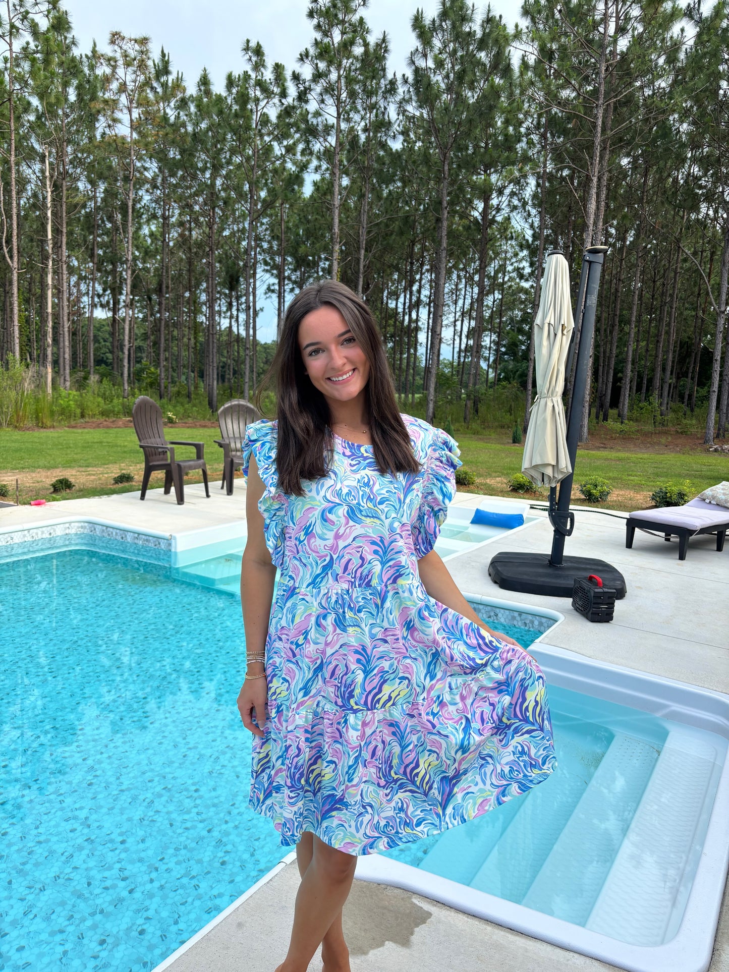 Simply Southern Ruffle Sleeve Dress in Watercolor