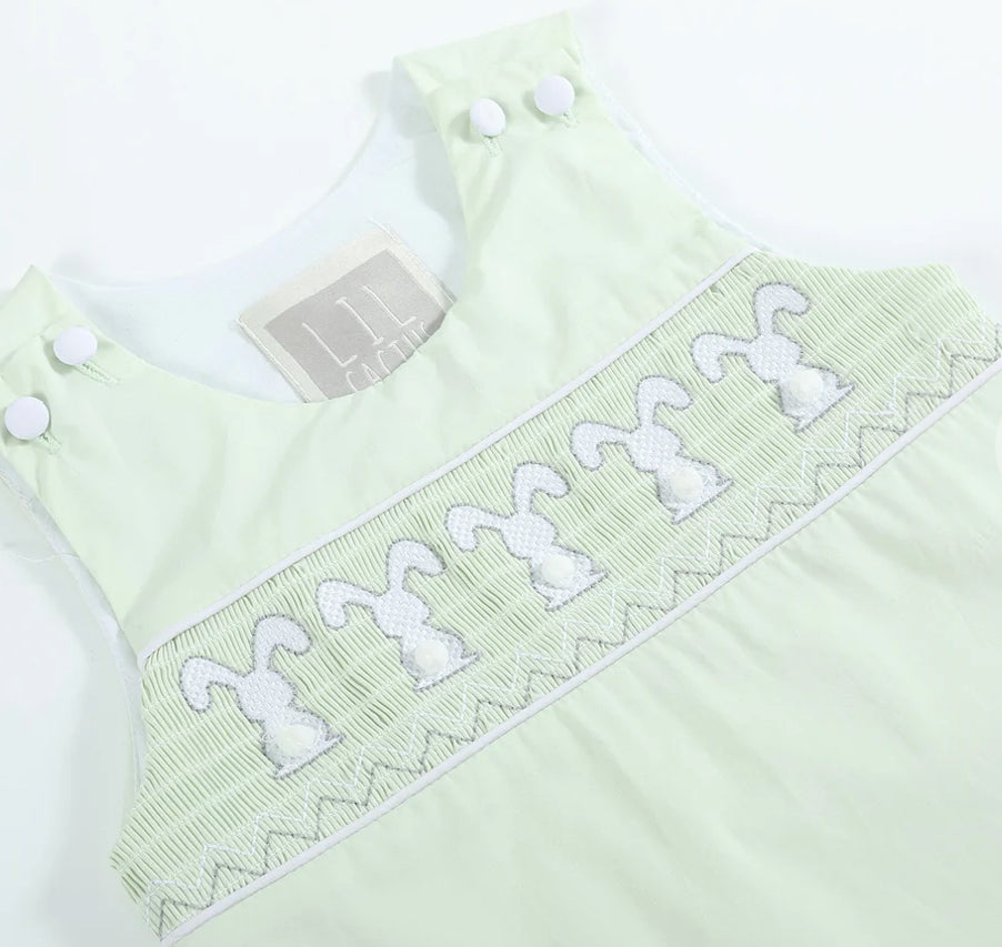 Little Kids Honeydew Smocked Shortalls