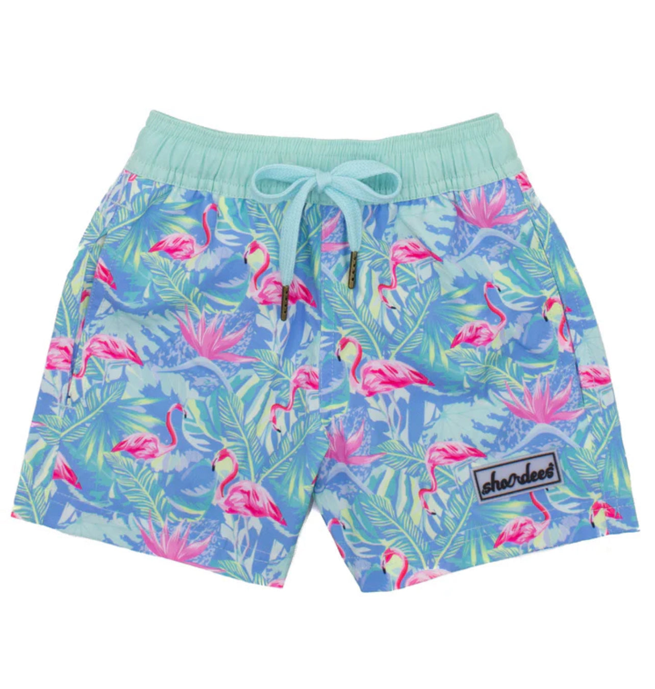 Boys swim floral flamingo