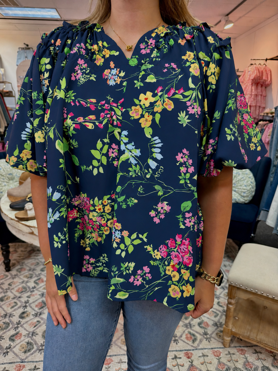 The Navy Floral Top
