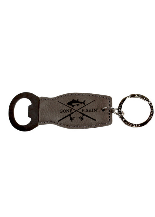 Simply Southern Men’s Bottle Opener Leather Key Chain in Gone Fishin'