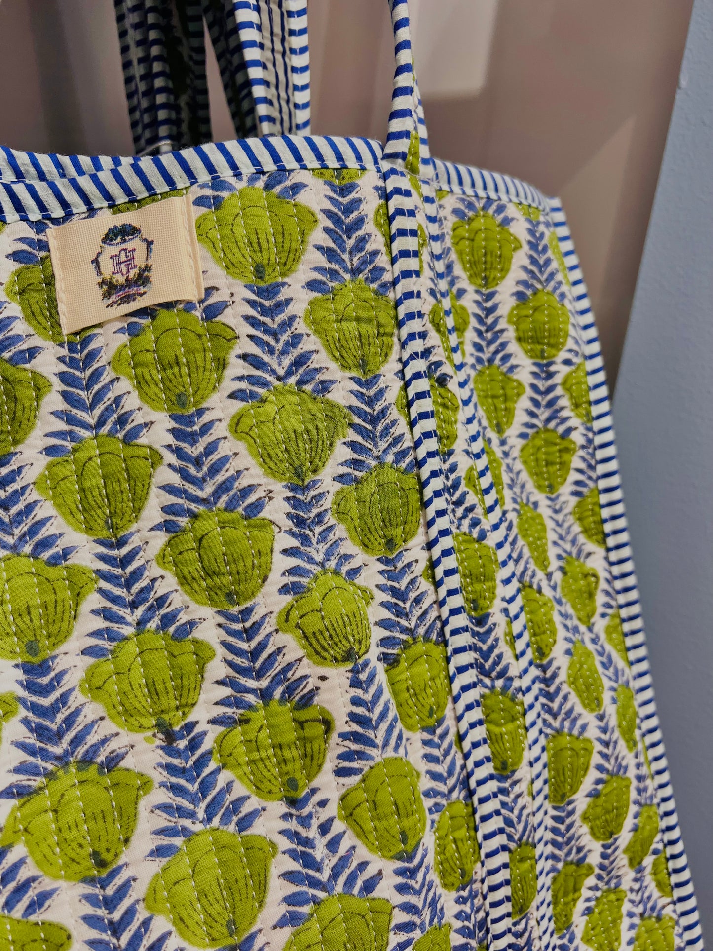 Green Blooms Quilted Tote Bag