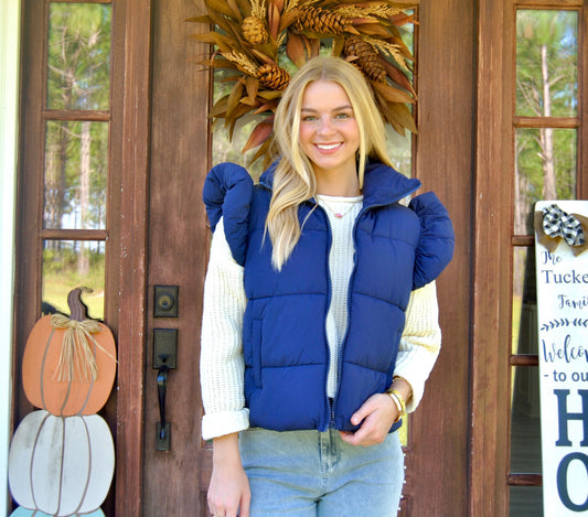 Simply Southern Puffy Vest in Navy