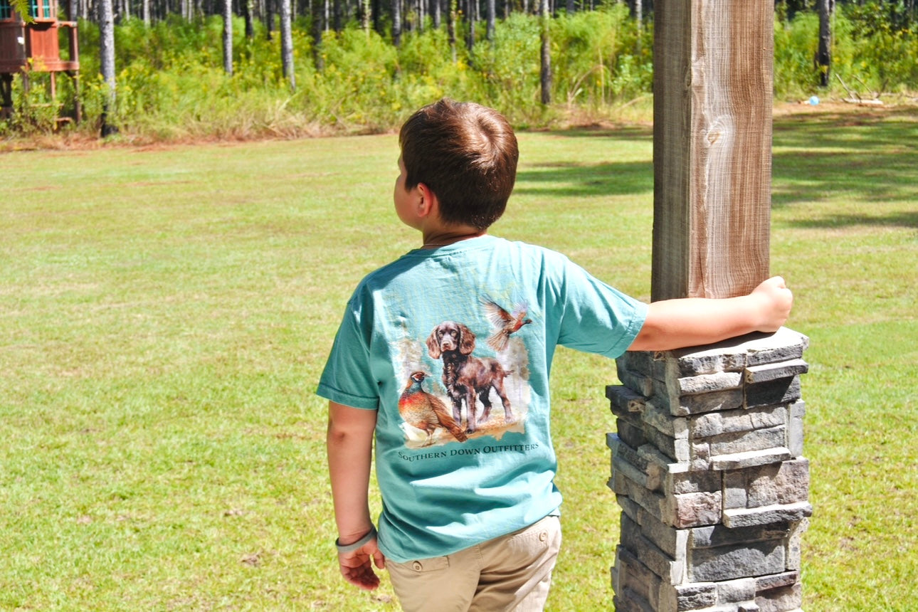 Pheasant Brittany Youth Tee in Teal