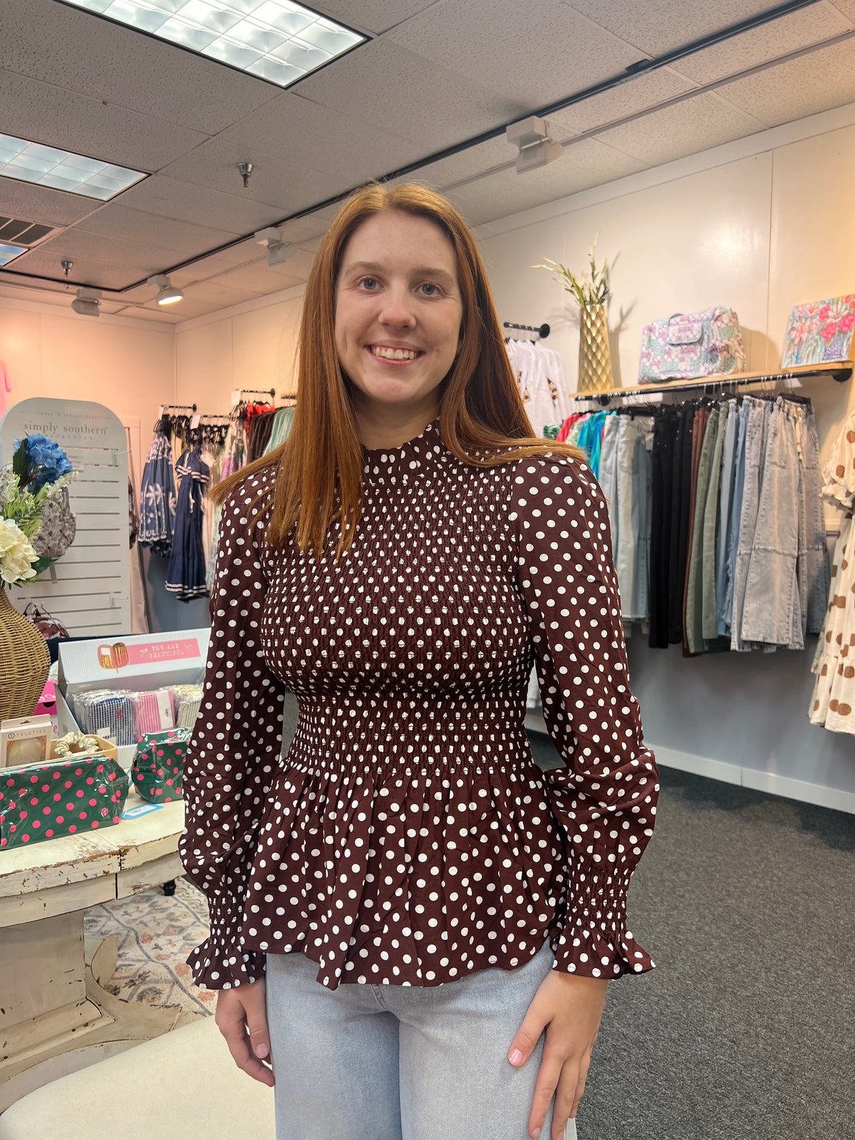 Penny Dot Smocked Top