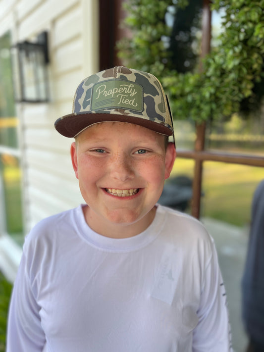 Boys Sportsman Trucker Hat in Vintage Camo