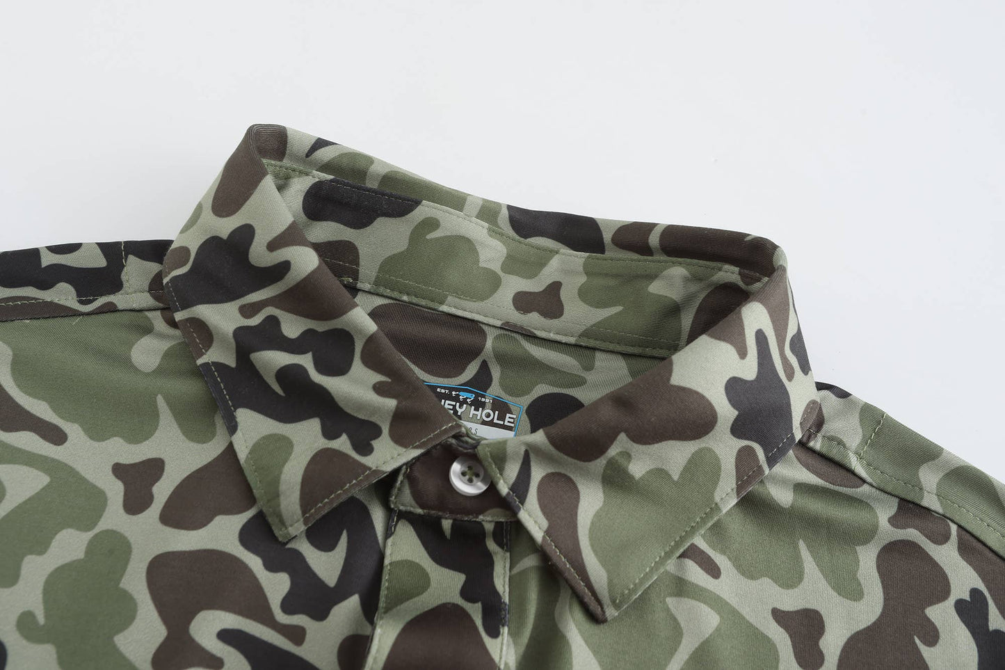 Honey Hole Outdoors Performance Polo in Woodland Camo