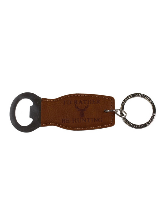 Simply Southern Men’s Bottle Opener Leather Key Chain in I'd Rather Be Hunting