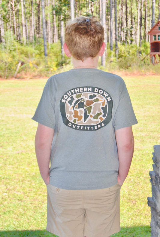 Duck Camo Youth Tee in Gray