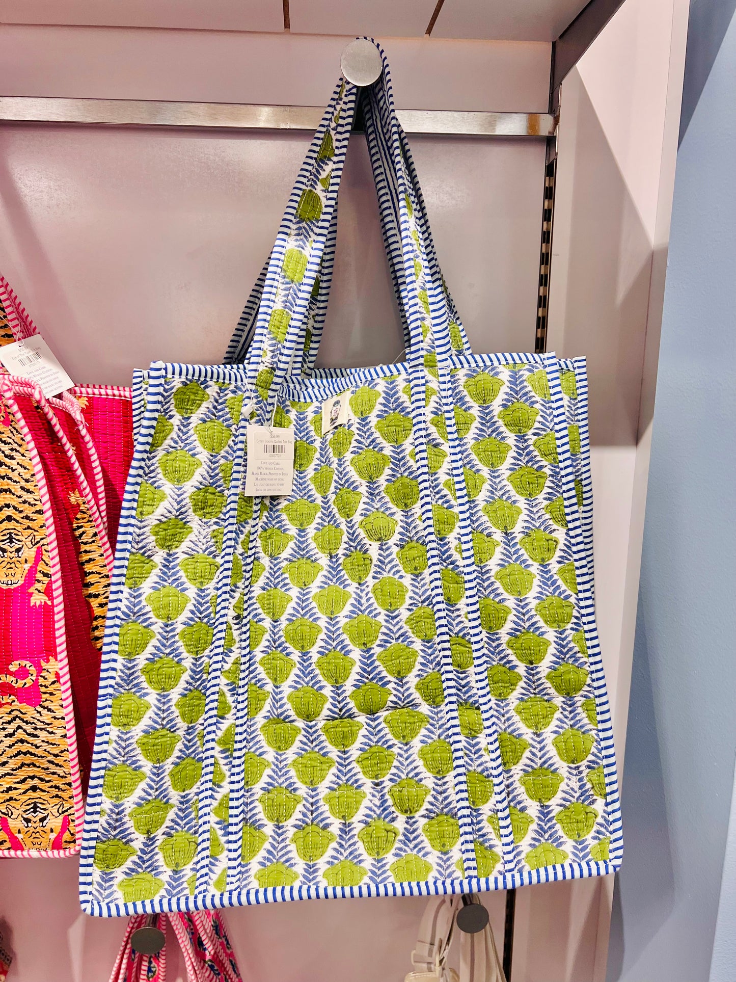Green Blooms Quilted Tote Bag