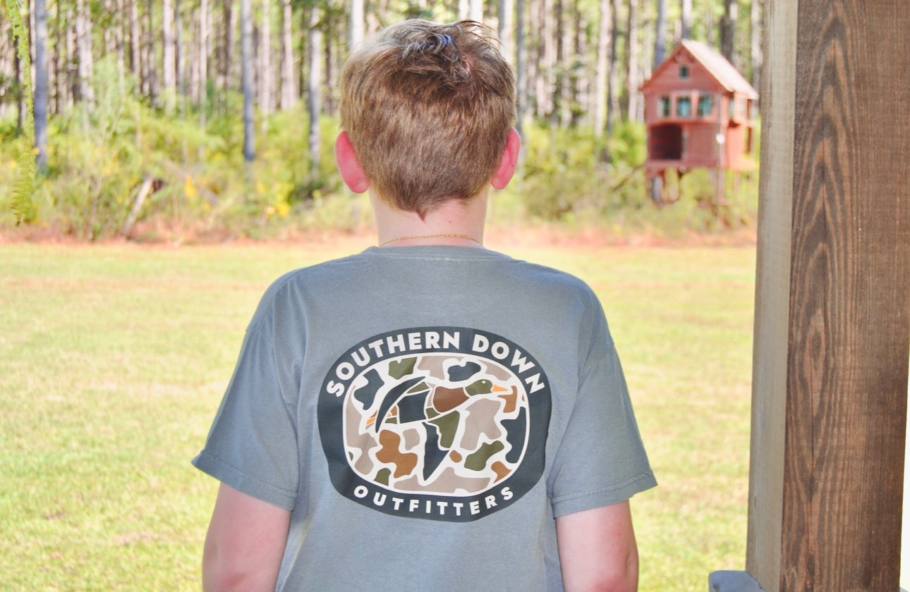 Duck Camo Youth Tee in Gray