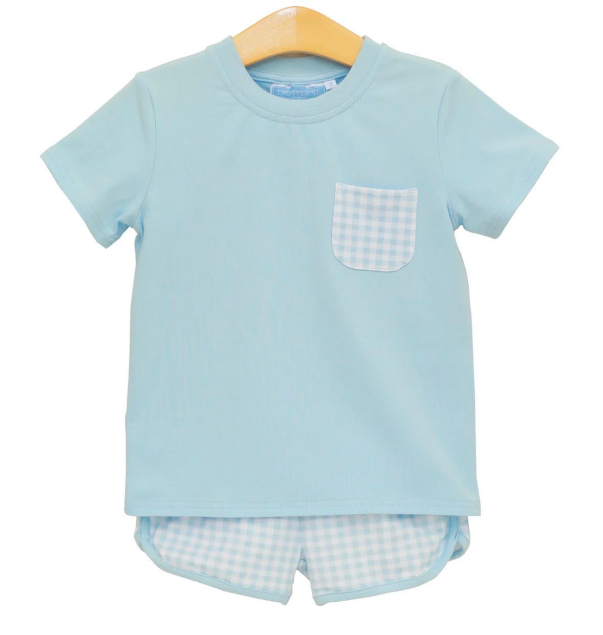Blue Gingham Pocket Tee Set