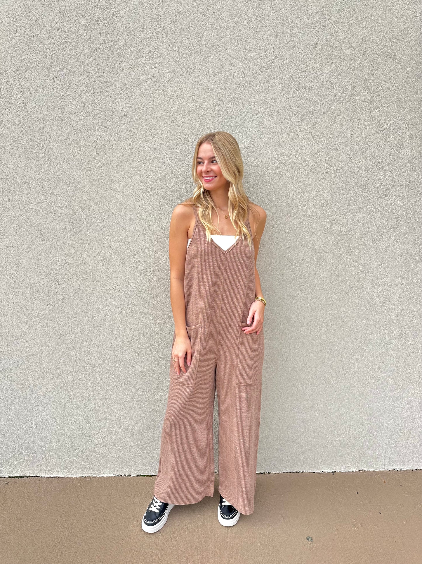 Simply Southern Free Fall Jumpsuit in Sand