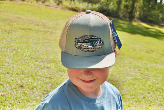 Properly Tied Boys Trucker Hat Bass Mount