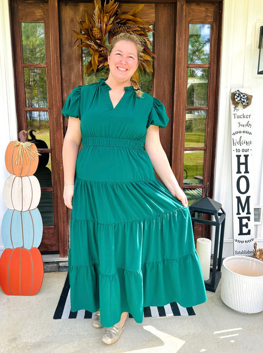 Michelle Maxi Dress Curvy in Forest Green