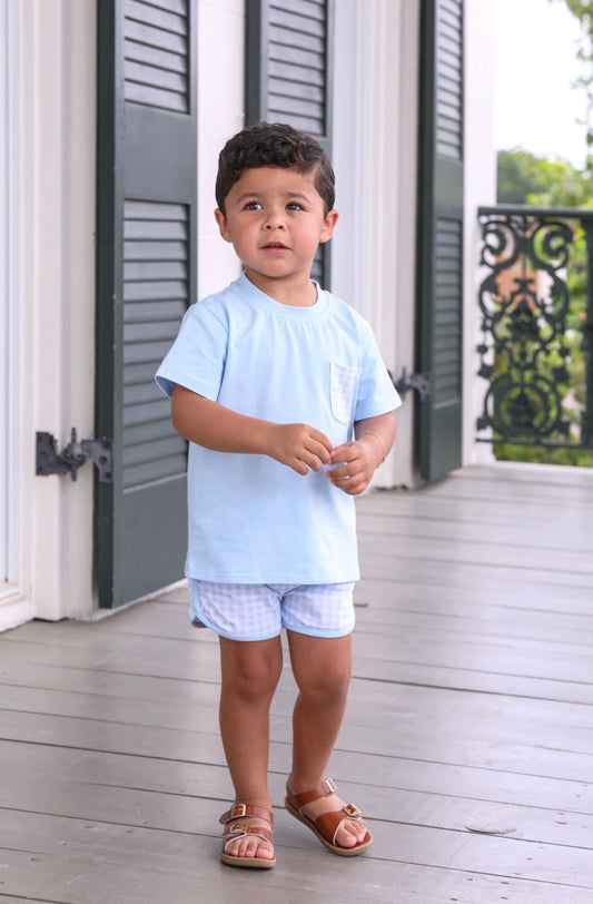 Blue Gingham Pocket Tee Set