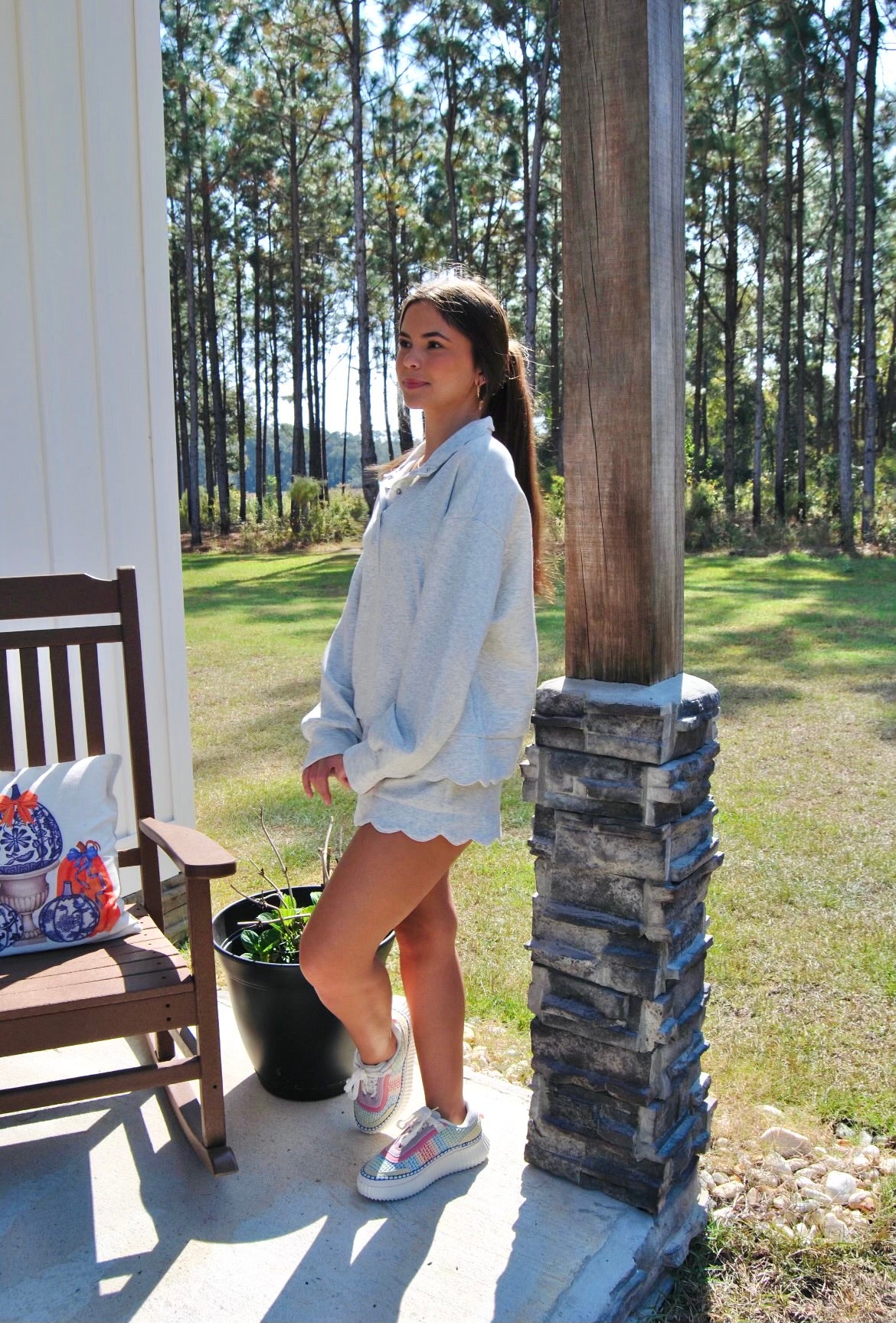 Scalloped Lounge Top in Heather White