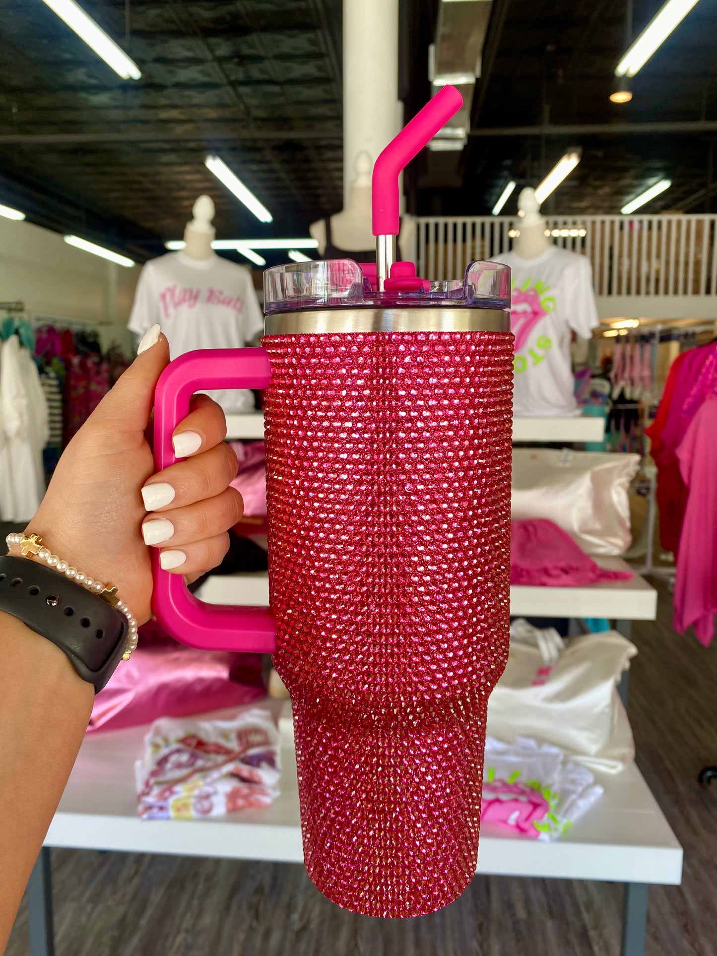 Simply Southern Rhinestone 40 oz Tumbler in Hot Pink