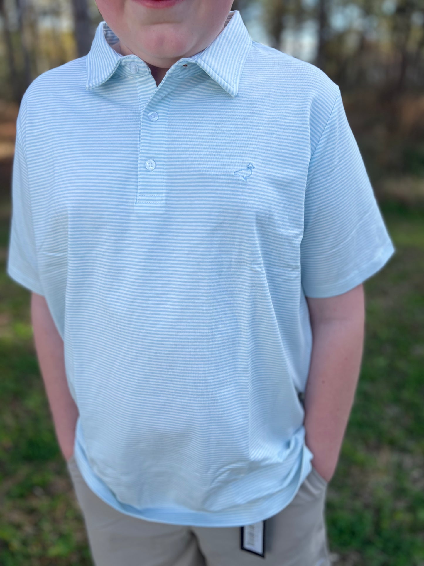 Properly Tied Boys Jackson Polo in Powder Blue Stripe