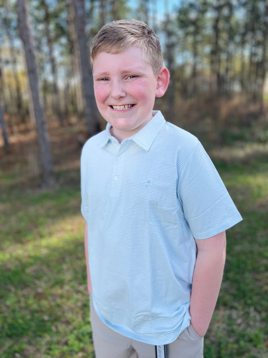 Properly Tied Boys Jackson Polo in Powder Blue Stripe