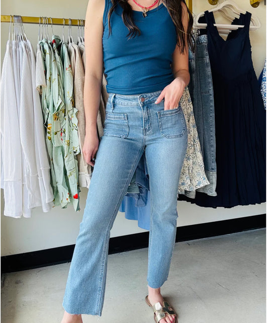 High Rise Patch Pocket Flares