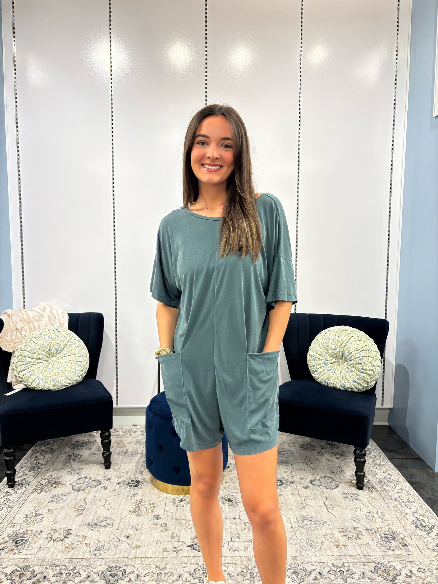 Tinsley T-Shirt Romper in Teal