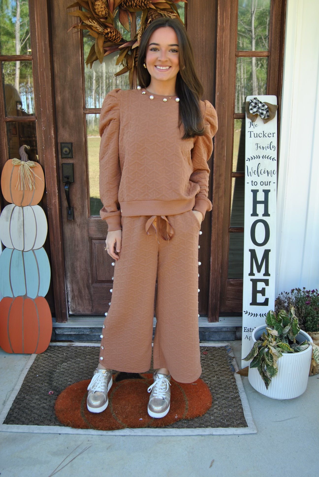 Set Quilted Pants in Mocha