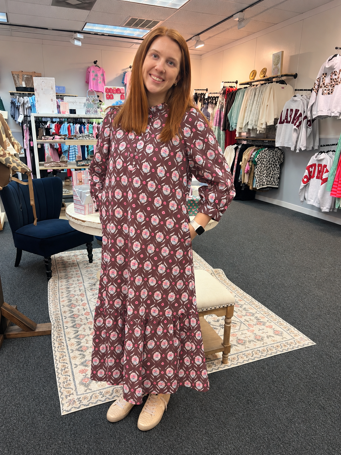 Vintage Lattice Floral Midi