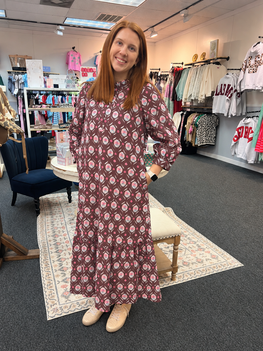 Vintage Lattice Floral Midi