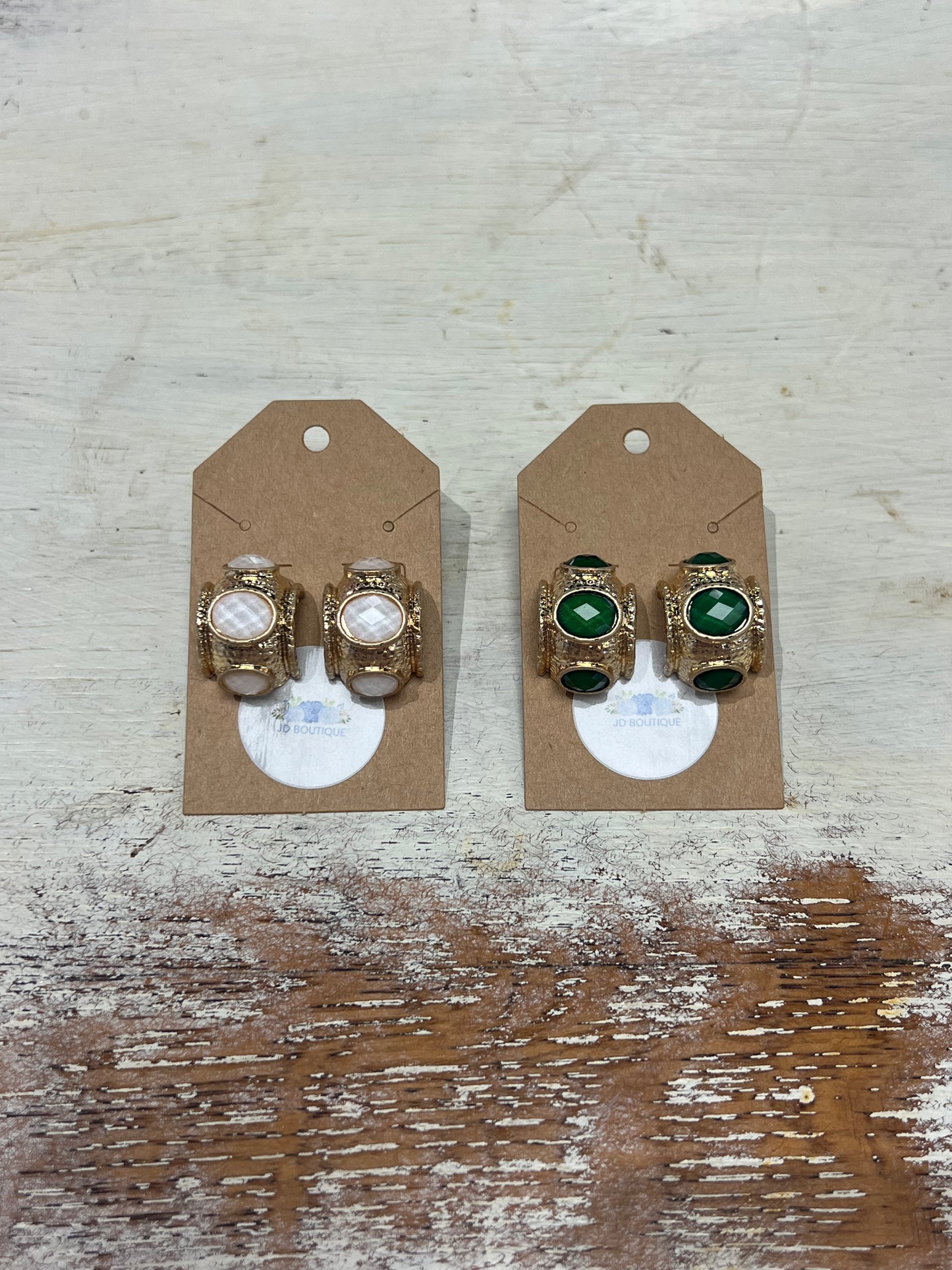 Gold Stone Half Hoops