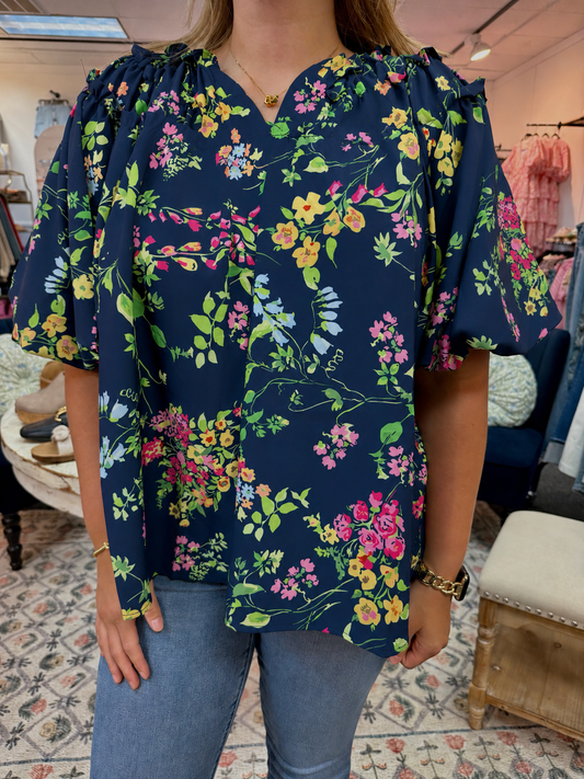 The Navy Floral Top