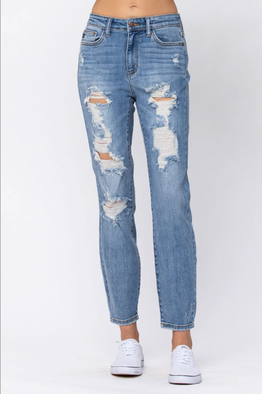 Judy Blue High Rise Boyfriend Destroyed Jean