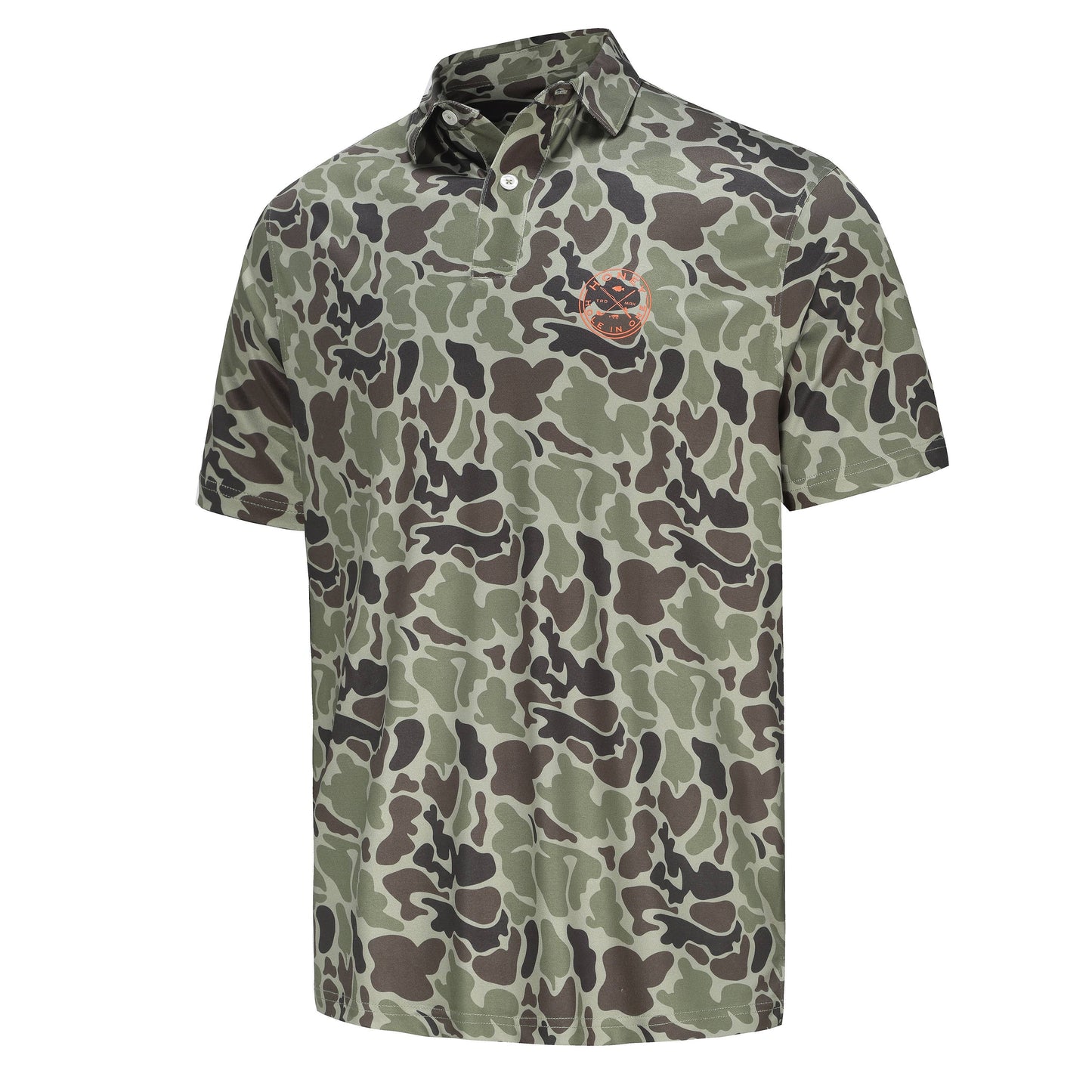 Honey Hole Outdoors Performance Polo in Woodland Camo