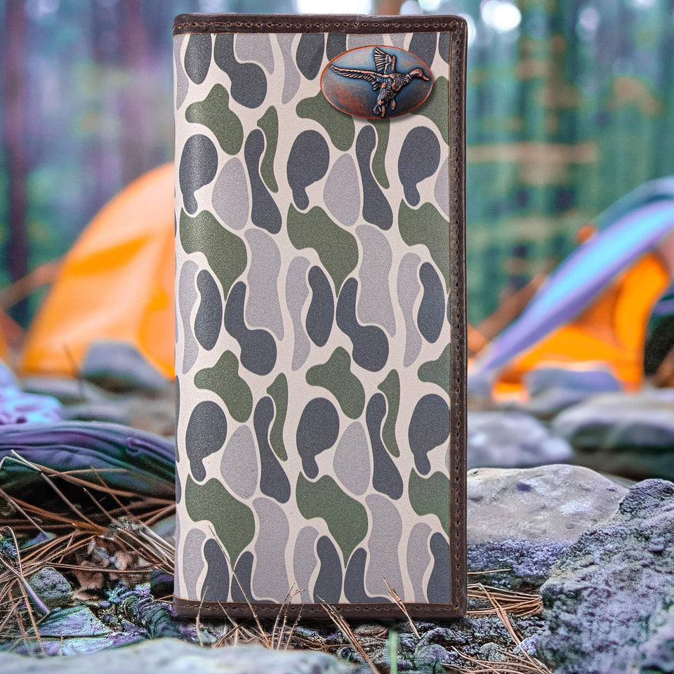 Men's Leather Secretary Tall Wallet | Mallard | Old School Camo