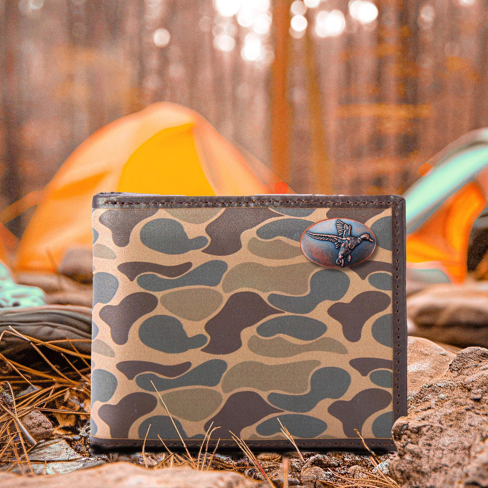 Men's Leather Bifold Wallet | Mallard | Old School Camo