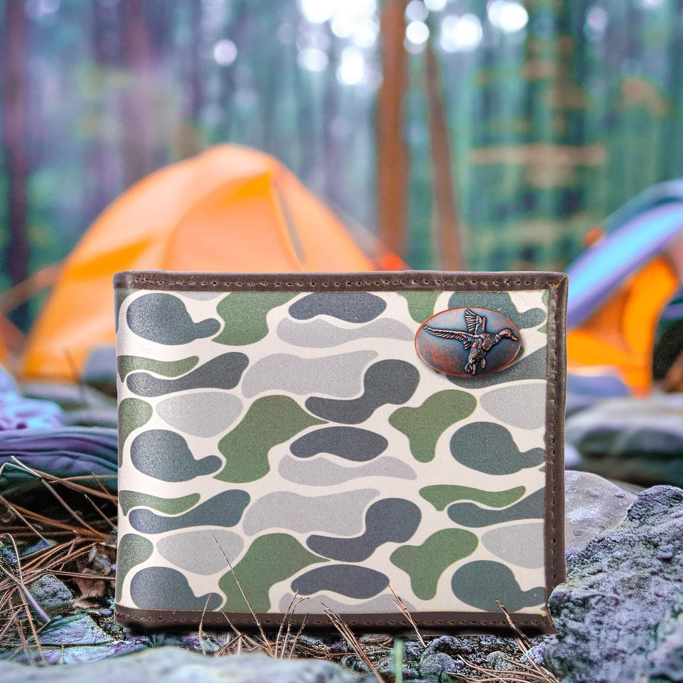 Men's Leather Bifold Wallet | Mallard | Old School Camo