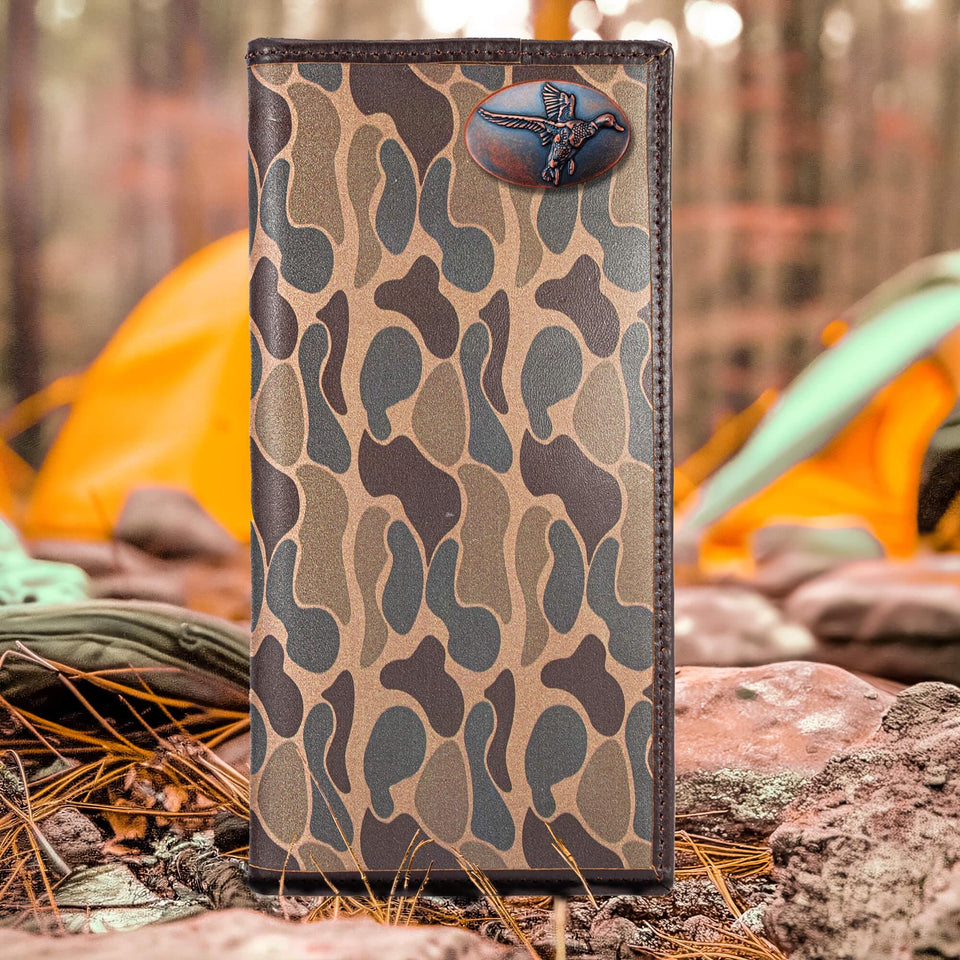 Men's Leather Secretary Tall Wallet | Mallard | Old School Camo