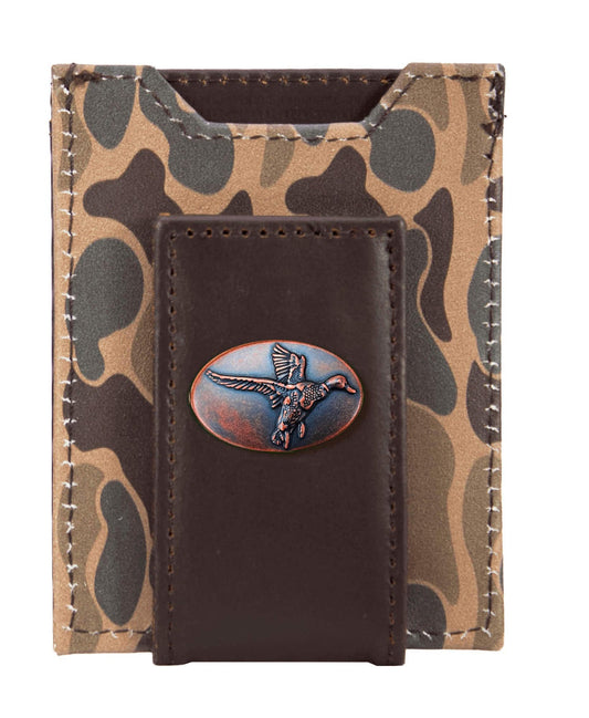 Men's Magnetic Front Pocket Leather Wallet | Old School Camo | Mallard